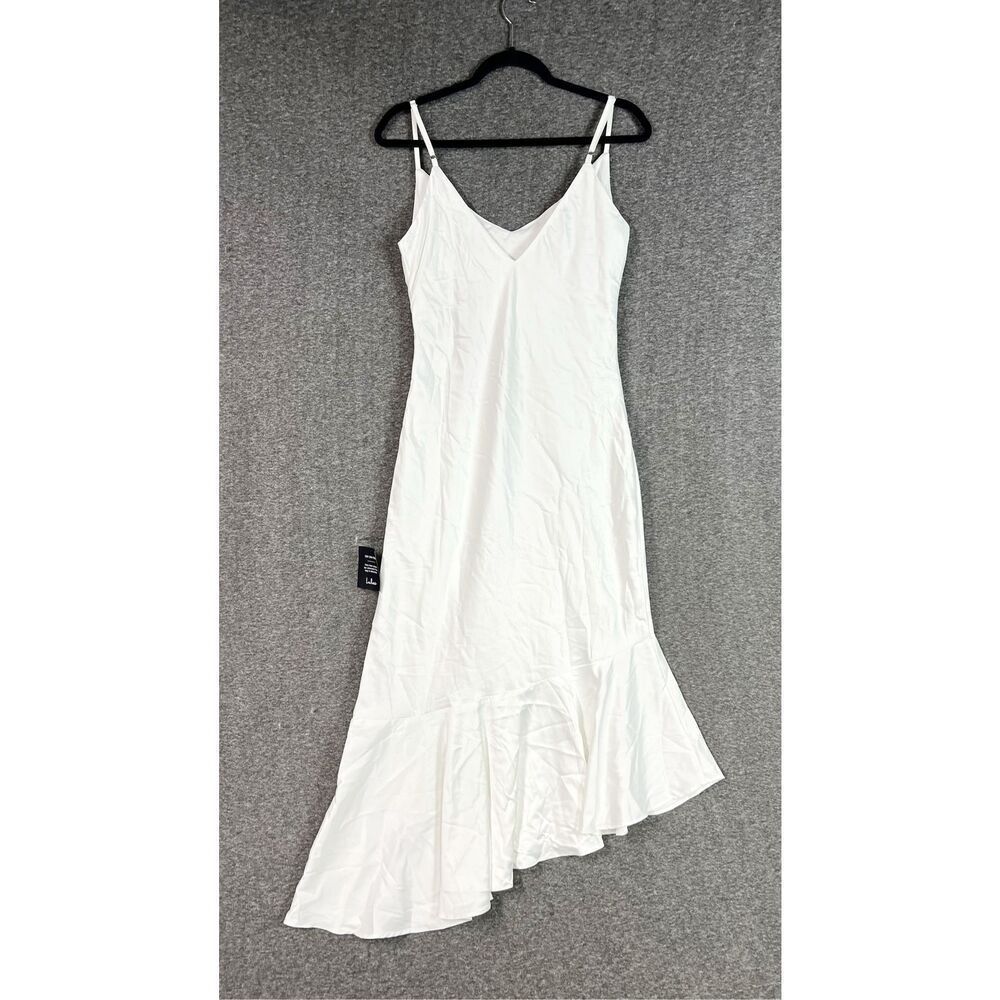 Lulus Strictly Romance White Satin Asymmetrical Tiered Midi Dress Size M NWT - Picture 6 of 8